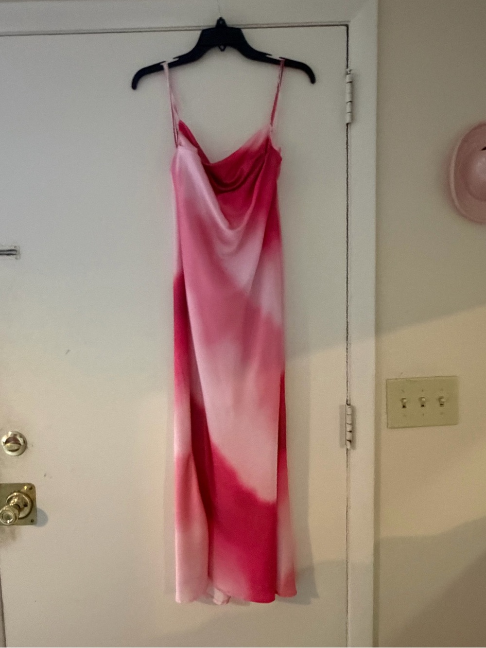 Pink Ombre Satin Slip Dress with Cowl Neck